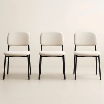 Set di 3 sedie in tessuto bianco e metallo nero