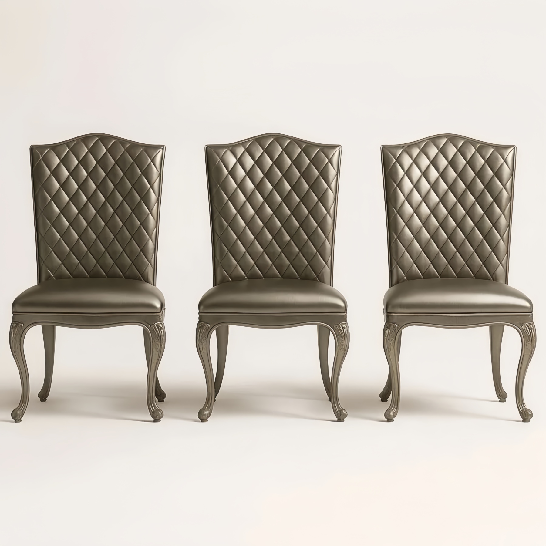 Set di 3 sedie in pelle con effetto bronzo