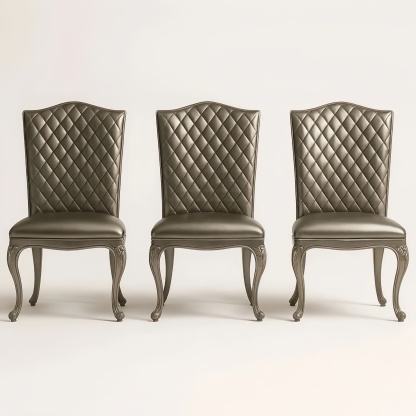 Set di 3 sedie in pelle con effetto bronzo