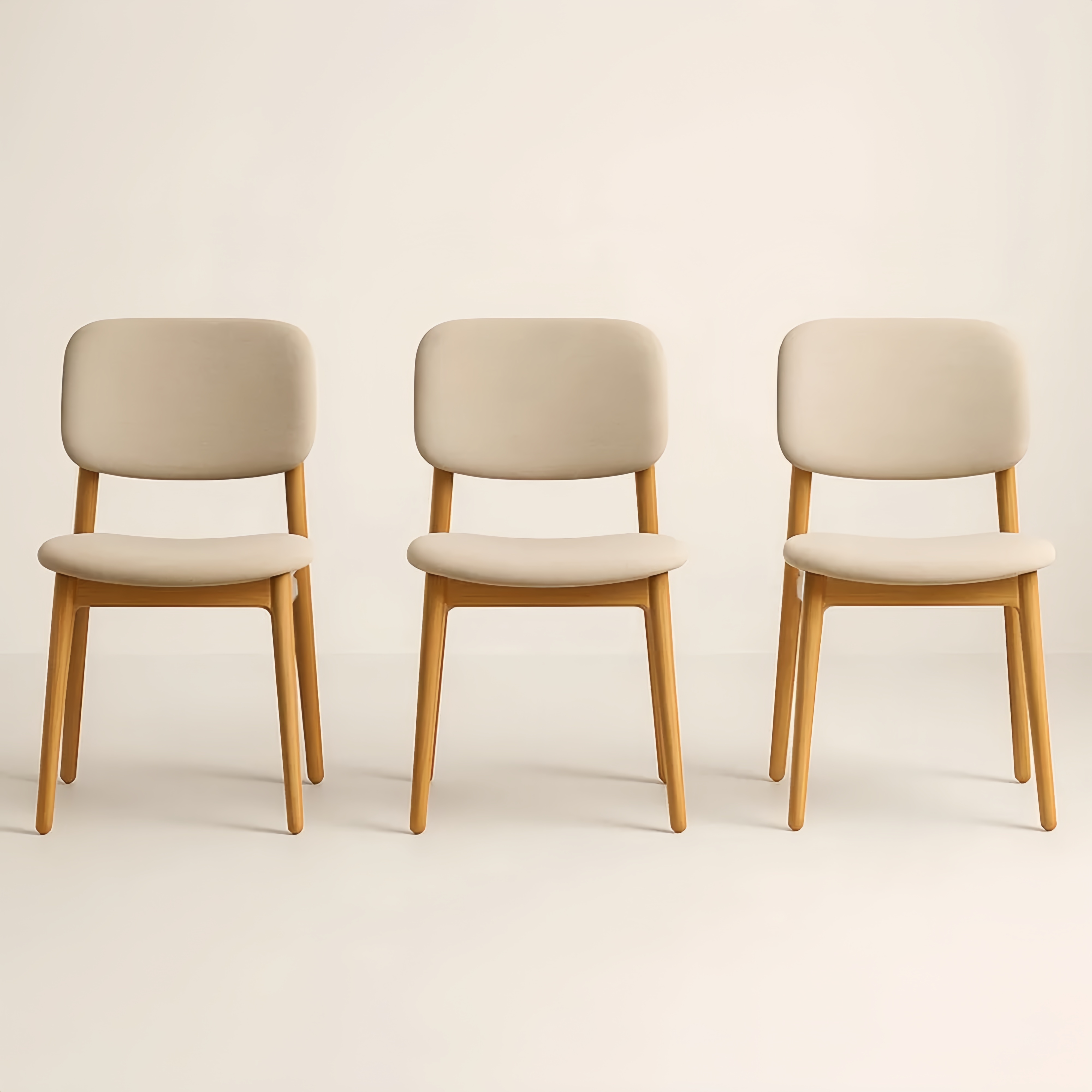 Set 3 Sedie in Tessuto Beige Gambe in Legno