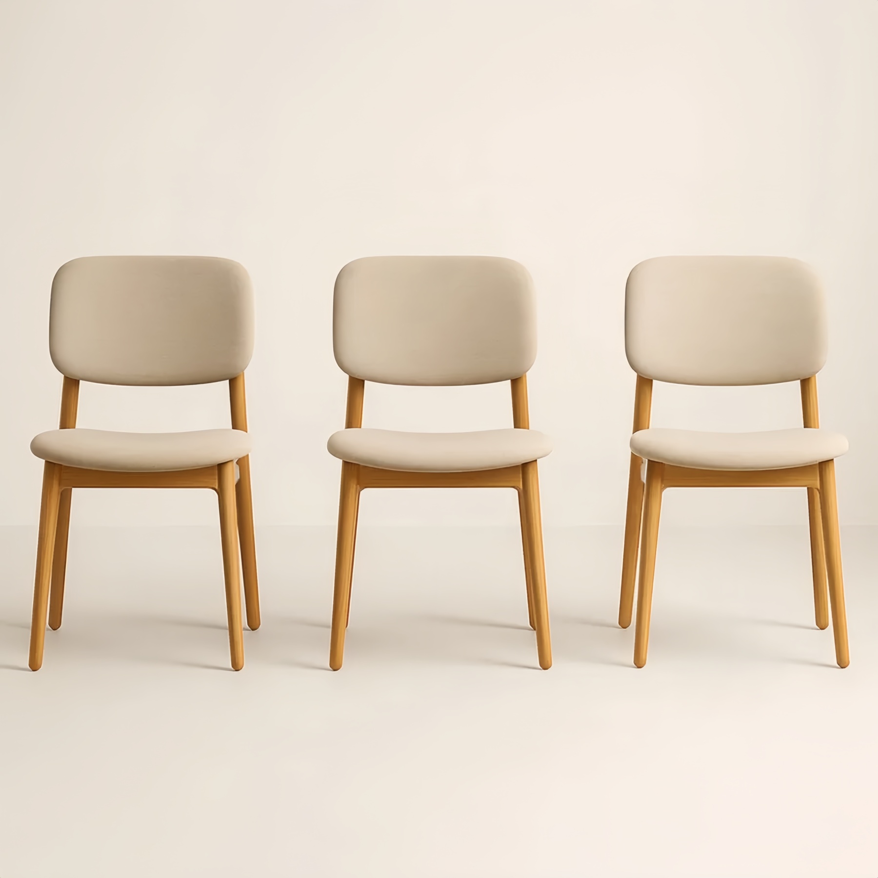 Set 3 Sedie in Tessuto Beige Gambe in Legno
