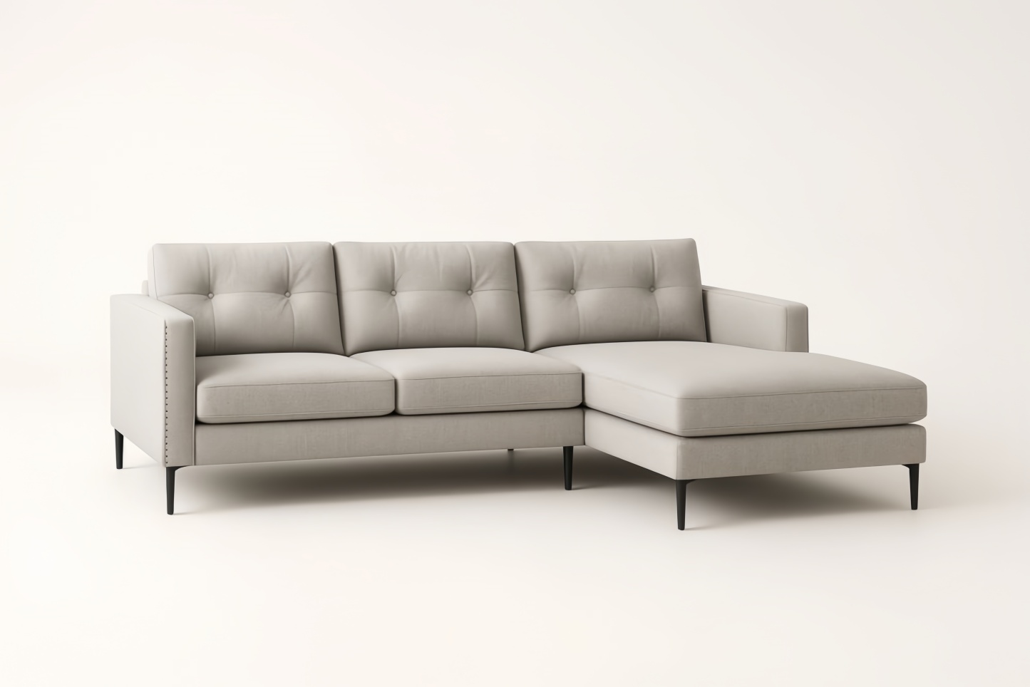 Divano Angolare in Tessuto Grigio con Struttura Metallica