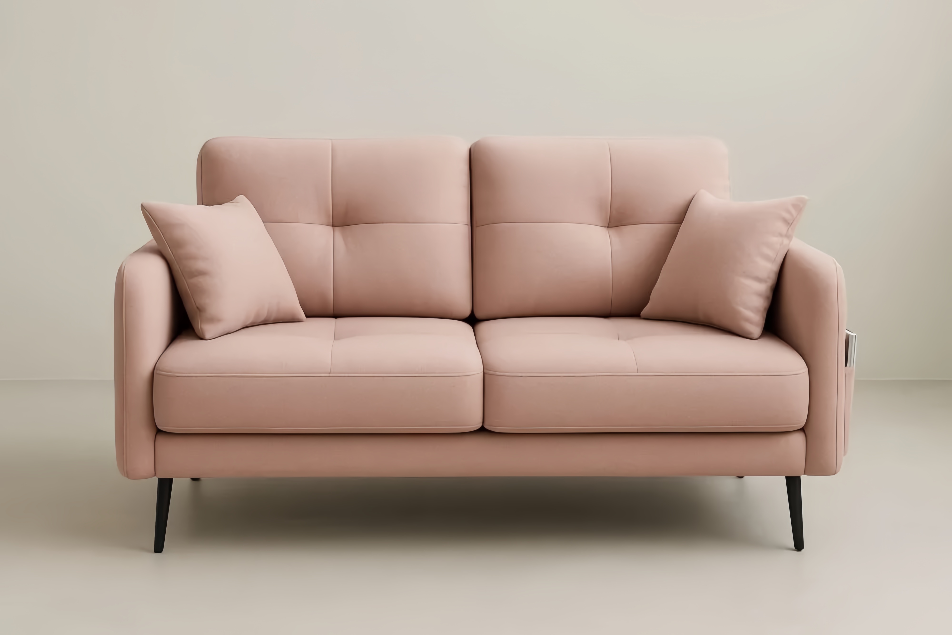 Divano due posti in poliestere rosa con cuscini