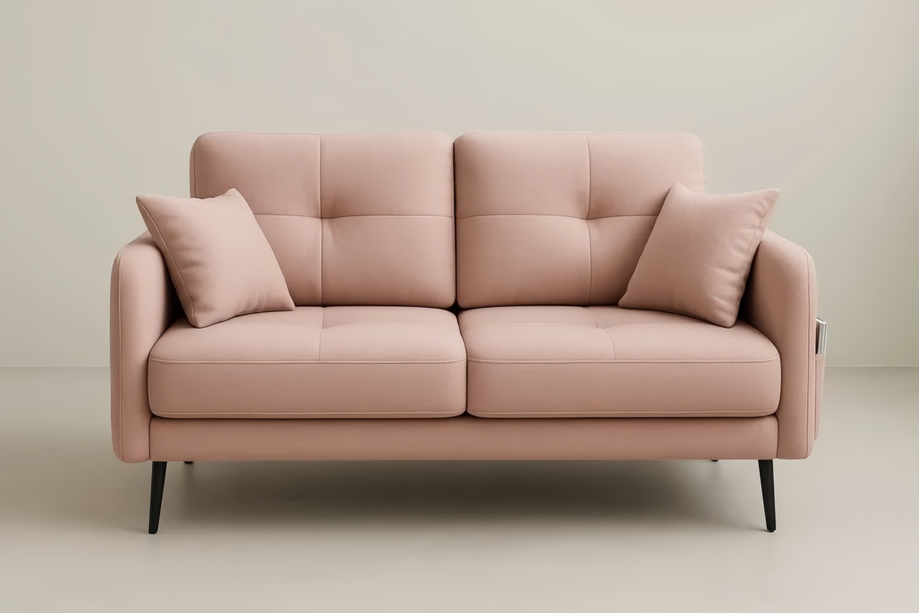 Divano due posti in poliestere rosa con cuscini