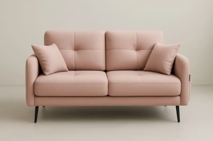 Divano due posti in poliestere rosa con cuscini