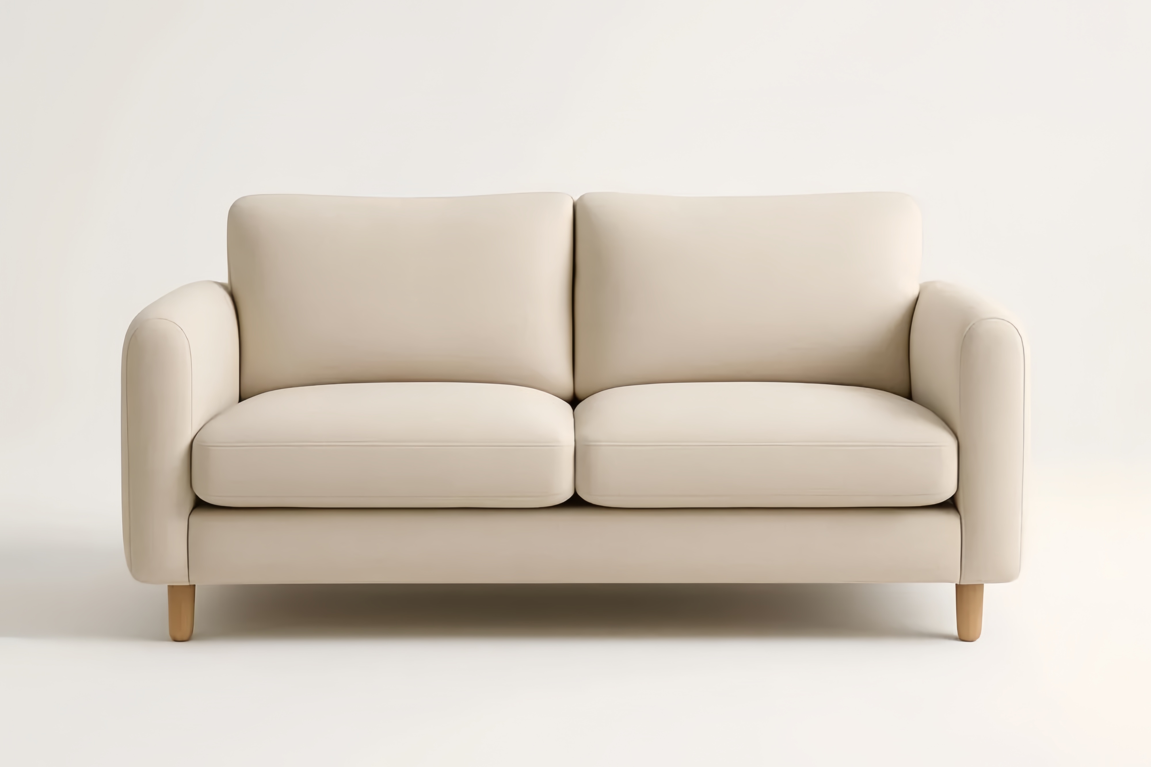 Divano a due posti in tessuto con gambe in legno