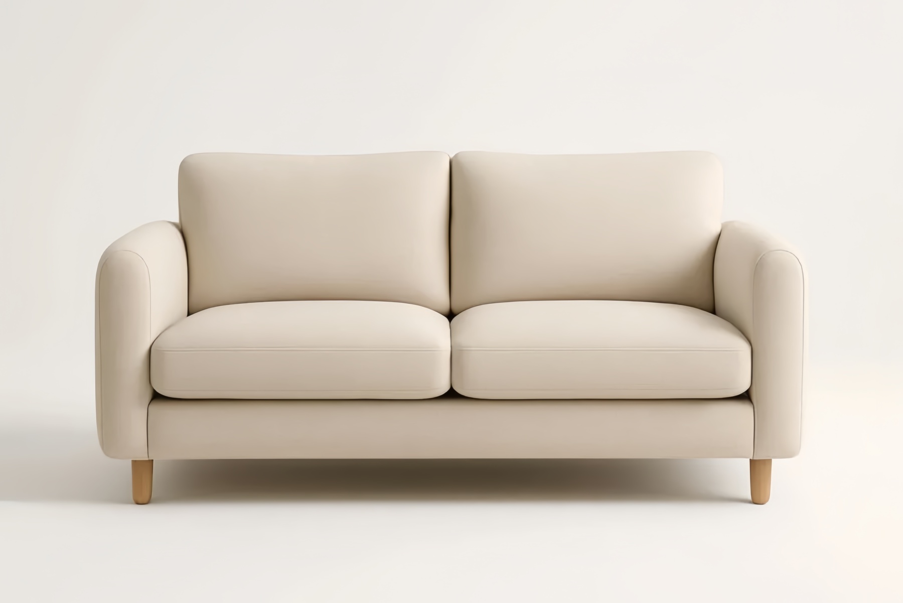 Divano a due posti in tessuto con gambe in legno