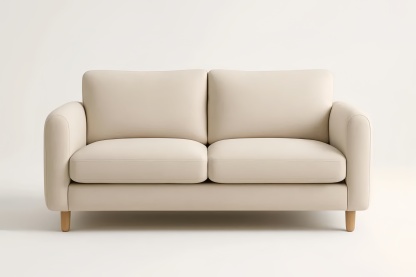 Divano a due posti in tessuto con gambe in legno