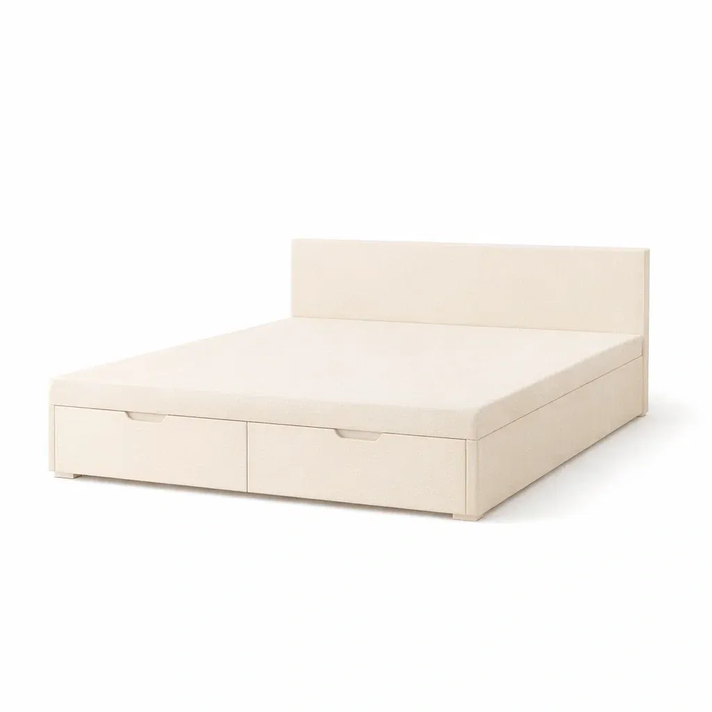 Storage Bed Fabric Upholstered Double Frame with Storage Drawers Beige-FURNIAURA