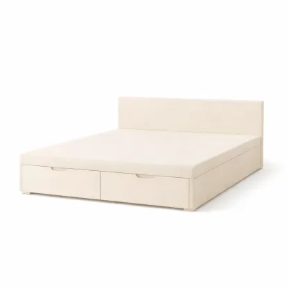 Storage Bed Fabric Upholstered Double Frame with Storage Drawers Beige-FURNIAURA