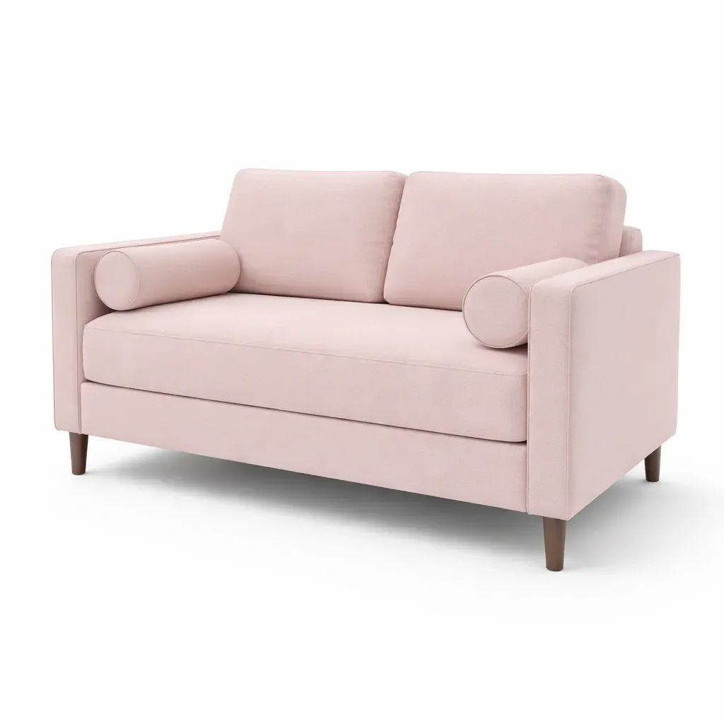 Sofa Polyester Two-Seater with Cushions and Wood Legs-FURNIAURA