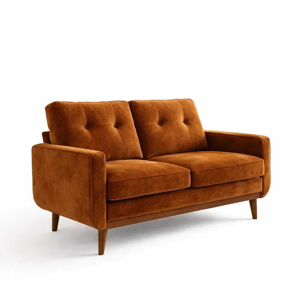 Sofa Brown Velvet Two-Seater Solid Wood Frame-FURNIAURA