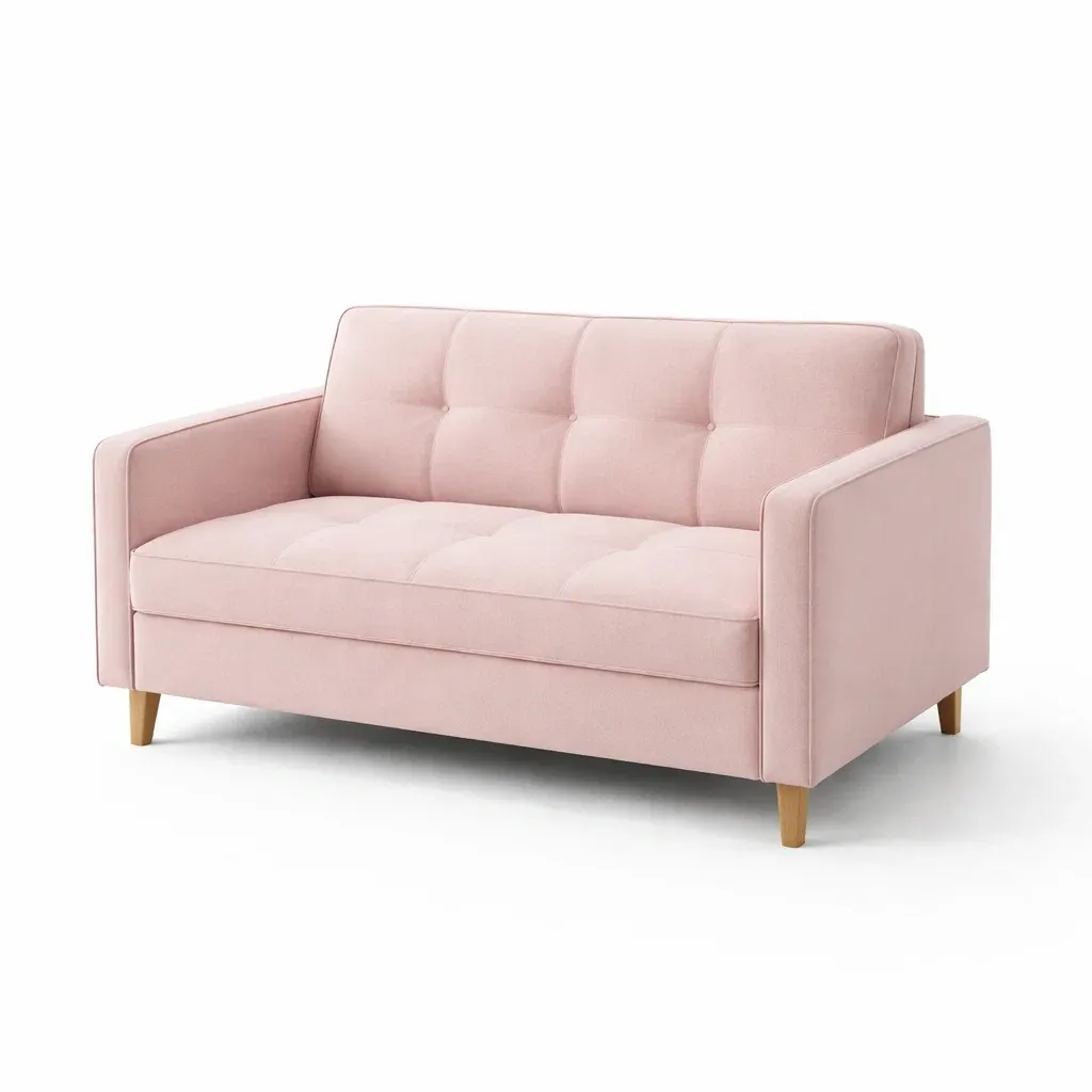 Sofa Pink Fabric Two-Seater with Wood Legs-FURNIAURA