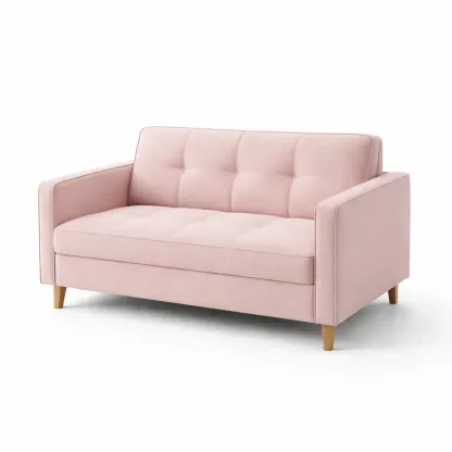 Sofa Pink Fabric Two-Seater with Wood Legs-FURNIAURA