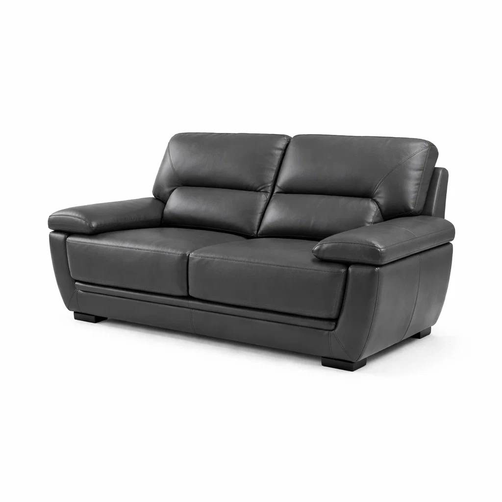 Sofa 3-Seater Top Grain Leather Dark Grey-FURNIAURA
