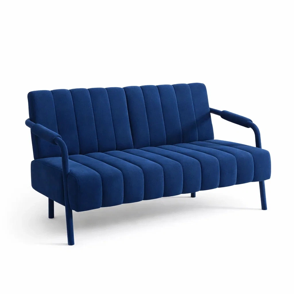 Sofa Blue Velvet Upholstered with Metal Frame-FURNIAURA