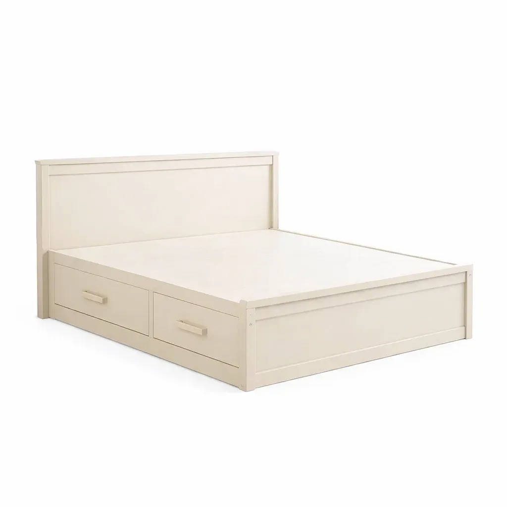 Storage Bed Wood Platform Frame with Drawers in Beige-FURNIAURA