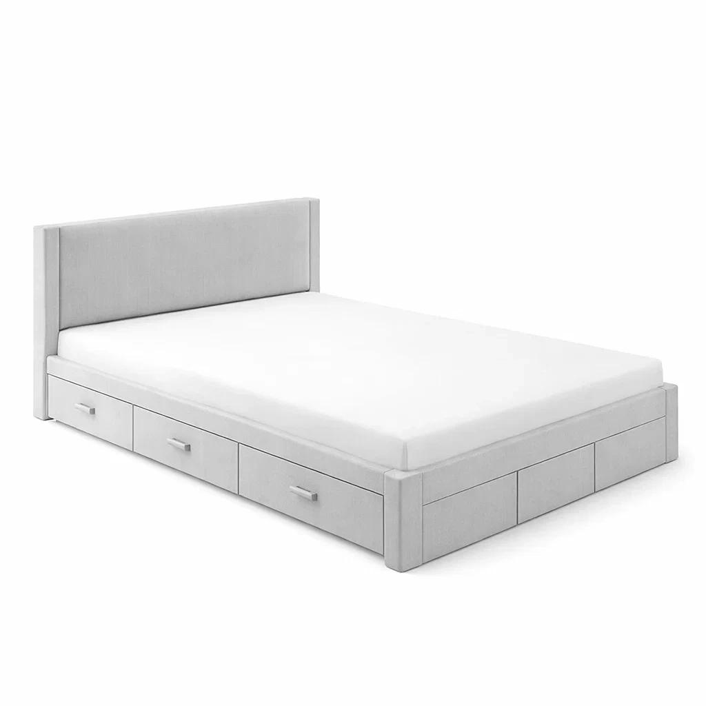 Storage Bed Upholstered with Storage Drawers Linen Fabric Grey Queen Size-FURNIAURA