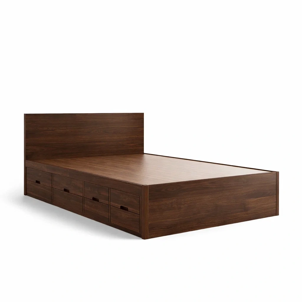 Storage Bed Wooden Double Frame with Storage Drawers Dark Brown-FURNIAURA