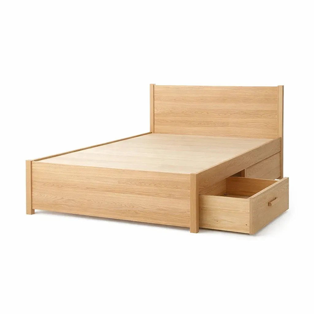 Storage Bed Wooden Double with Storage Drawers-FURNIAURA