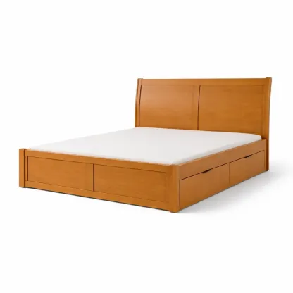 Storage Bed Wooden Double with Storage Drawers Solid Oak-FURNIAURA