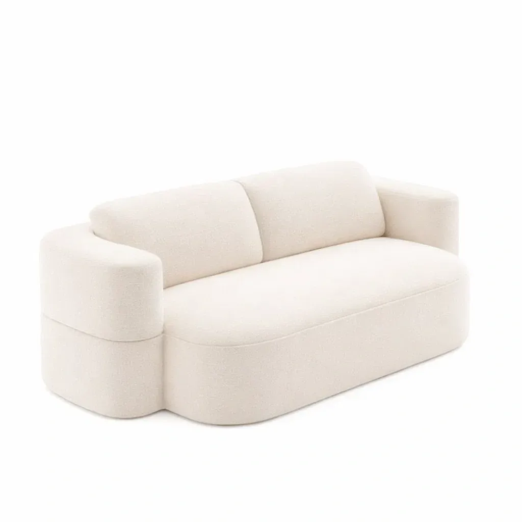 Sofa Curved Fabric with Foam Filling in Cream-FURNIAURA