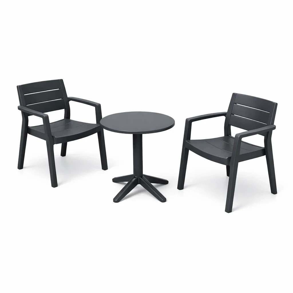 Table and Chair Set Polypropylene Black Outdoor Patio with Chairs and Table-FURNIAURA