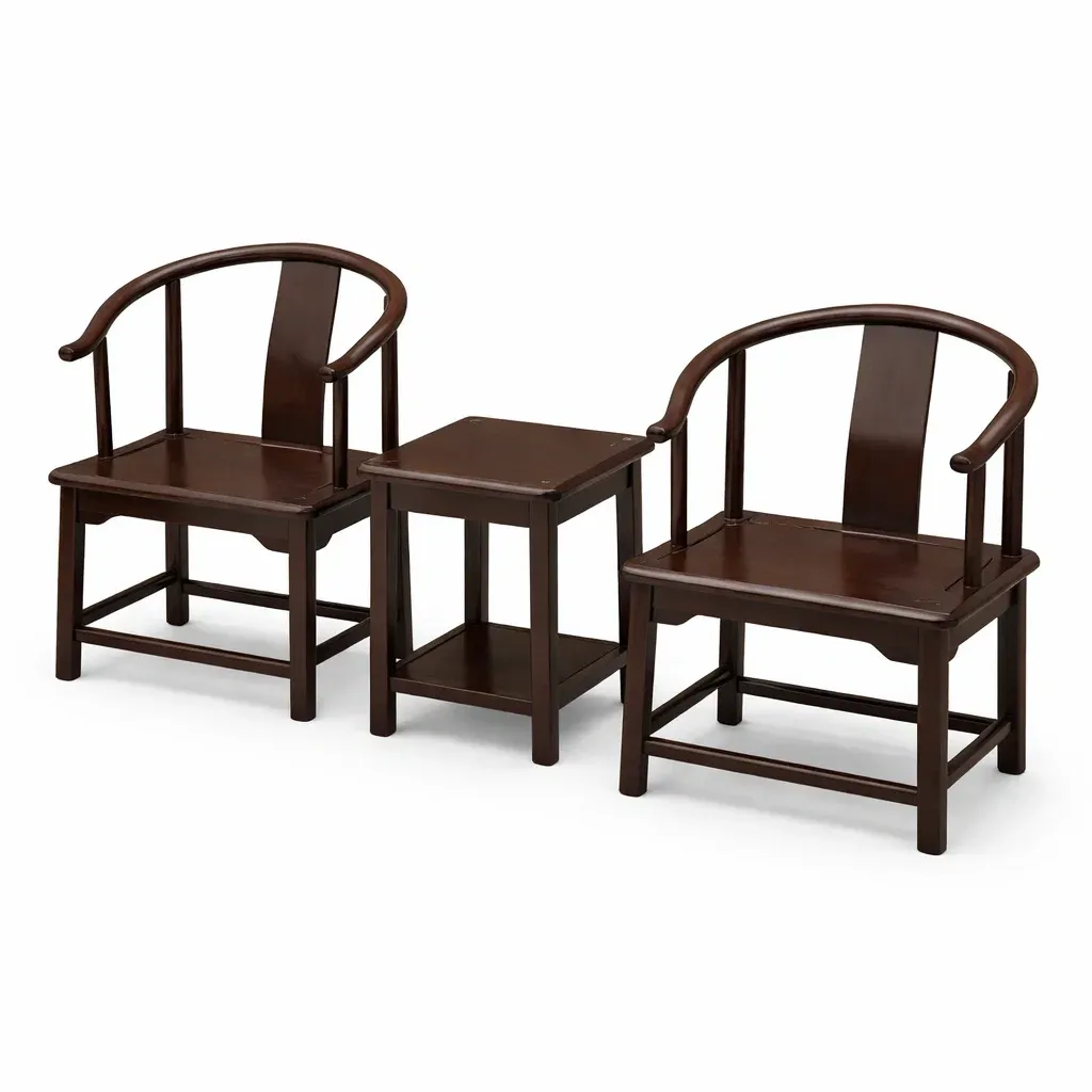 Table and Chair Set Wooden Armchair with Side Table Dark Brown 3 Pieces-FURNIAURA