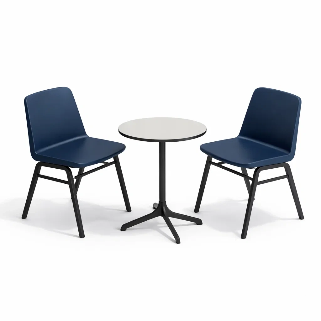 Table and Chair Set Bistro with 2 Blue Polypropylene Chairs and Round Metal Table-FURNIAURA