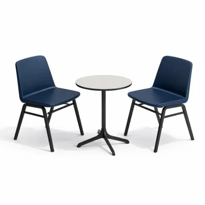 Table and Chair Set Bistro with 2 Blue Polypropylene Chairs and Round Metal Table-FURNIAURA