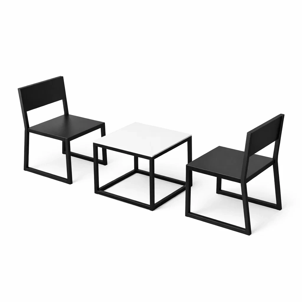 Table and Chair Set 3 Piece Black Metal and MDF Chair and Table-FURNIAURA