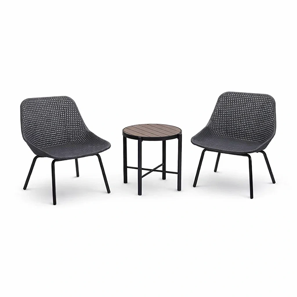 Table and Chair Set 3-Piece Outdoor Bistro with Round Table and Woven Chairs Black-FURNIAURA