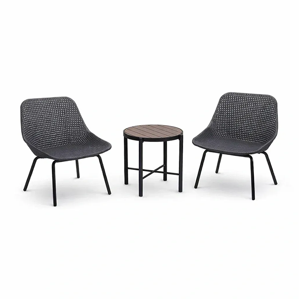 Table and Chair Set 3-Piece Outdoor Bistro with Round Table and Woven Chairs Black-FURNIAURA