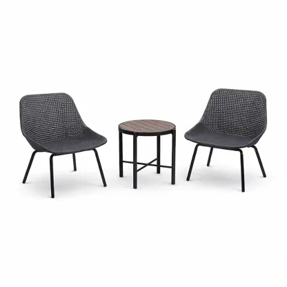 Table and Chair Set 3-Piece Outdoor Bistro with Round Table and Woven Chairs Black-FURNIAURA