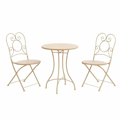 Table and Chair Set Metal Bistro Round Table and Two Chairs Beige-FURNIAURA