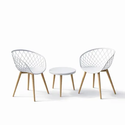 Table and Chair Set 3-Piece Patio with Round Table and 2 White Plastic Chairs-FURNIAURA