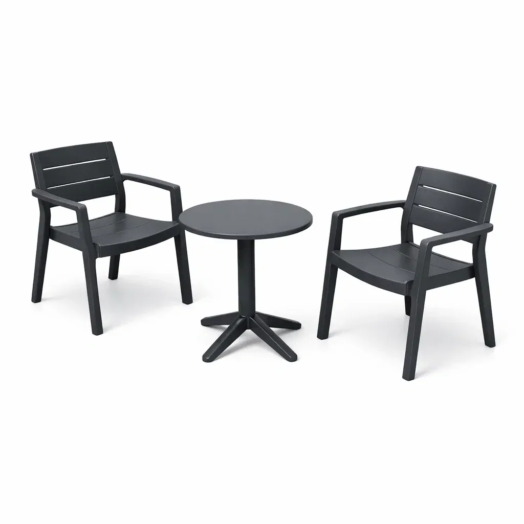 Table and Chair Set Polypropylene Black Outdoor Patio with Chairs and Table-FURNIAURA