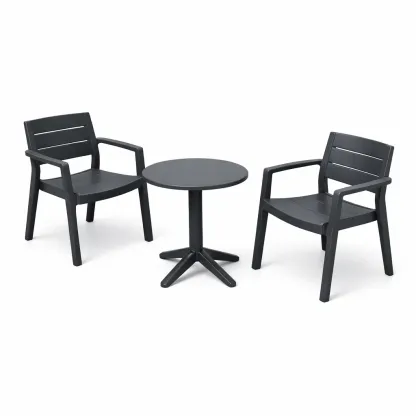 Table and Chair Set Polypropylene Black Outdoor Patio with Chairs and Table-FURNIAURA