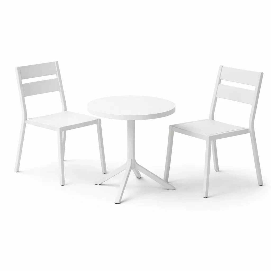 Table and Chair Set 3-Piece Outdoor Bistro Round Table Metal White-FURNIAURA