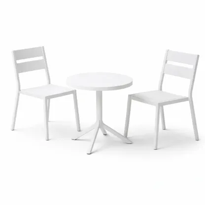 Table and Chair Set 3-Piece Outdoor Bistro Round Table Metal White-FURNIAURA
