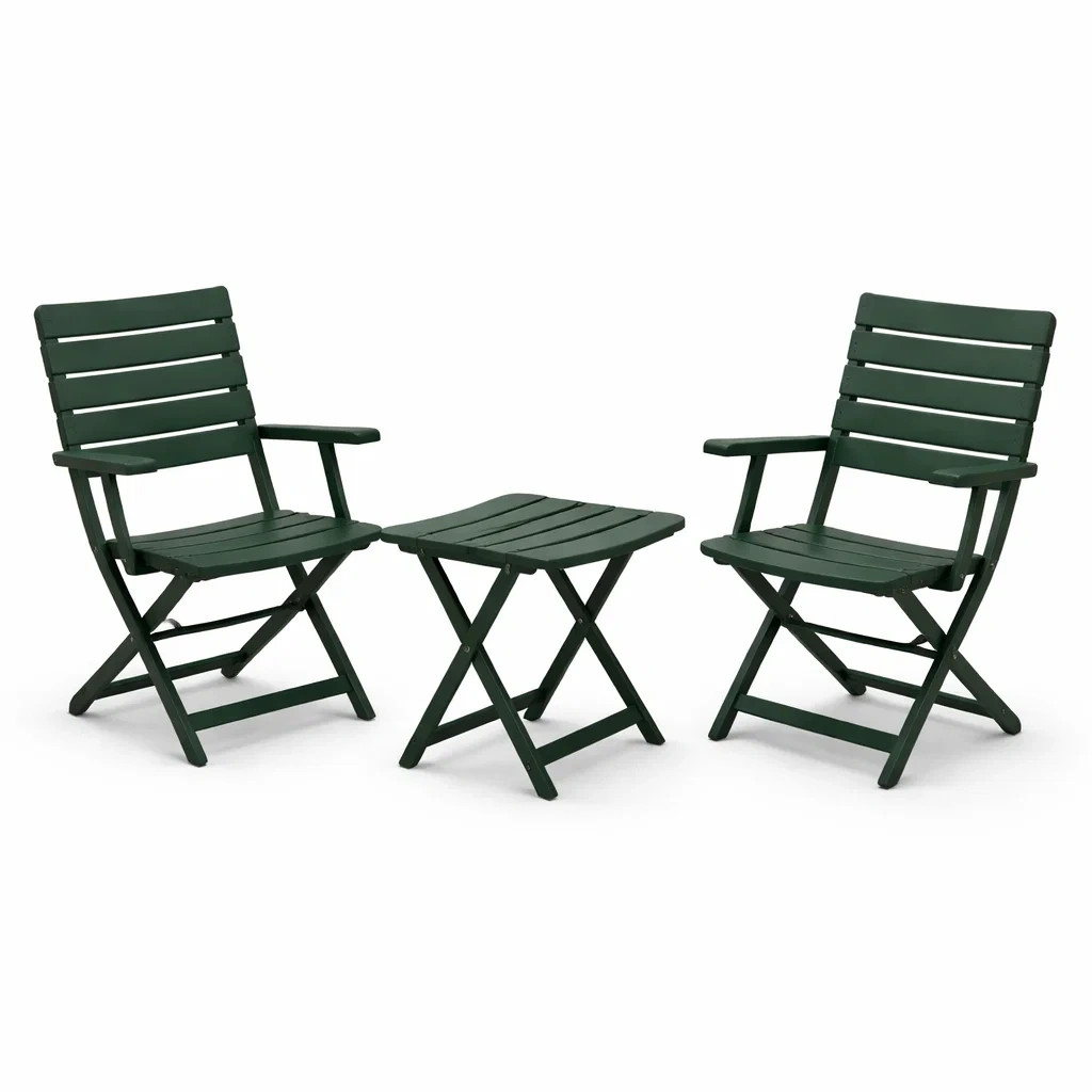 Table and Chair Set Wood Folding Chair and Table Green-FURNIAURA