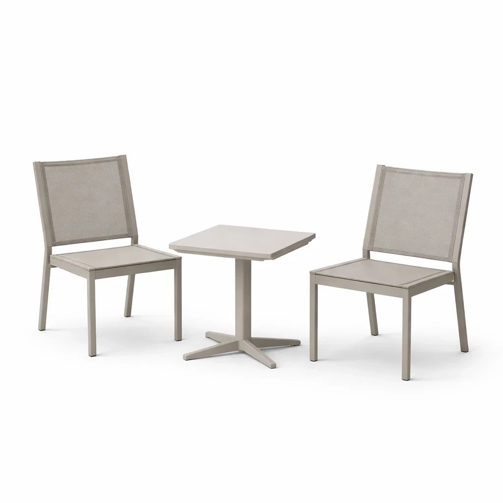Table and Chair Set Outdoor Aluminium and Mesh Bistro with Square Table and Chairs Beige-FURNIAURA