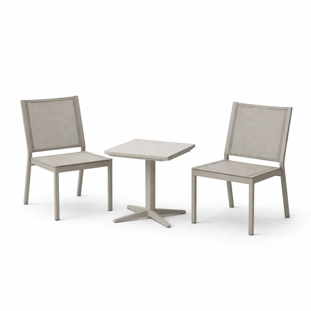 Table and Chair Set Outdoor Aluminium and Mesh Bistro with Square Table and Chairs Beige-FURNIAURA