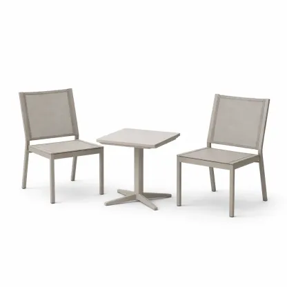 Table and Chair Set Outdoor Aluminium and Mesh Bistro with Square Table and Chairs Beige-FURNIAURA