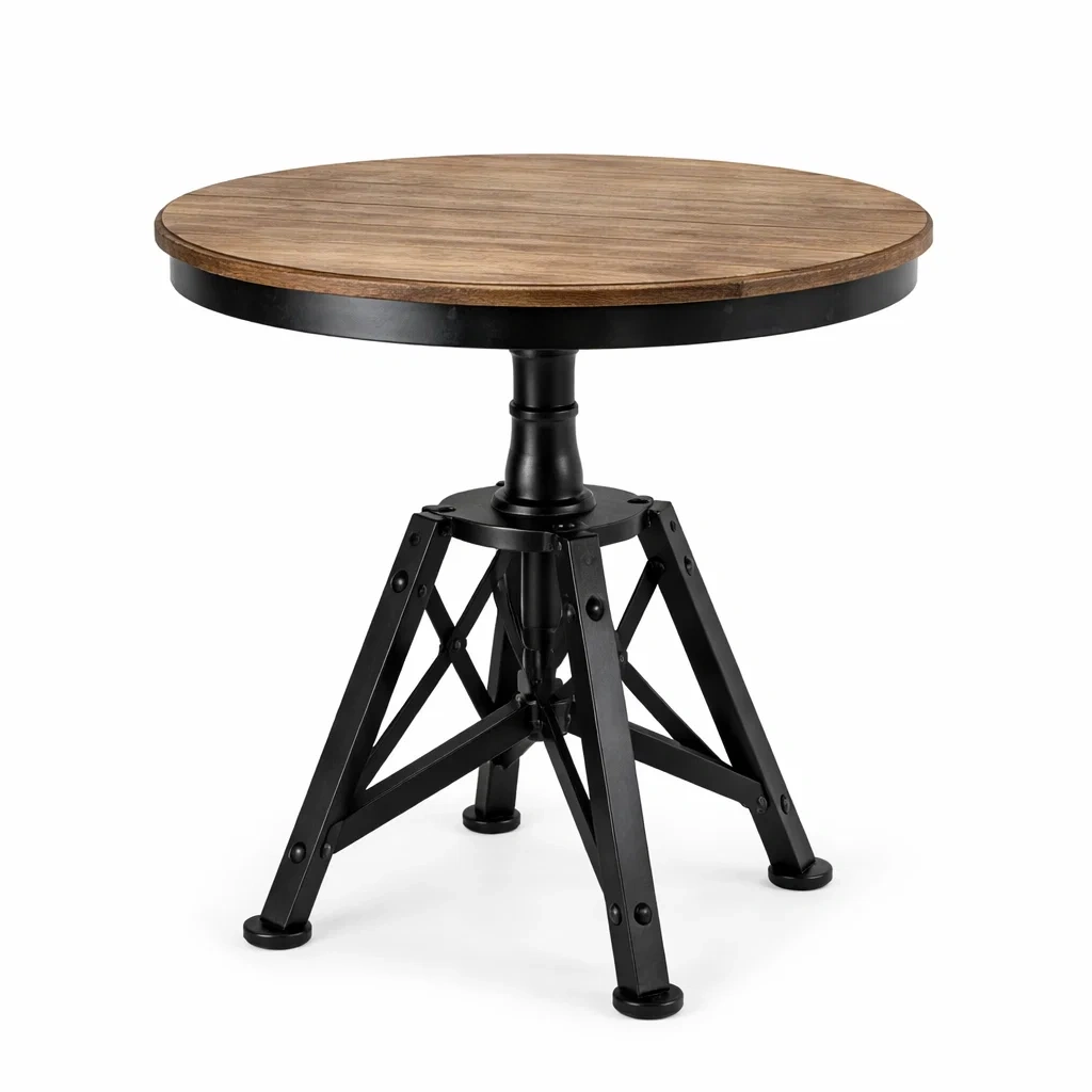 Table Round Metal Wood Adjustable Height-FURNIAURA