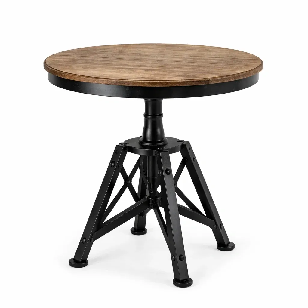 Table Round Metal Wood Adjustable Height-FURNIAURA