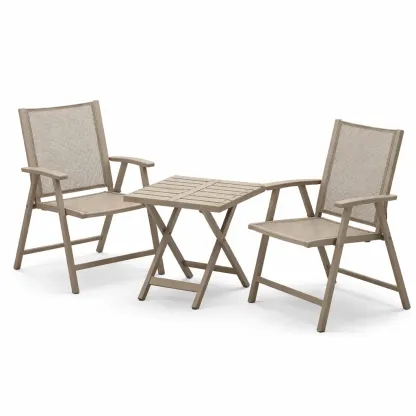 Table and Chair Set Outdoor Folding Metal Chair and Table Beige 3 Piece-FURNIAURA
