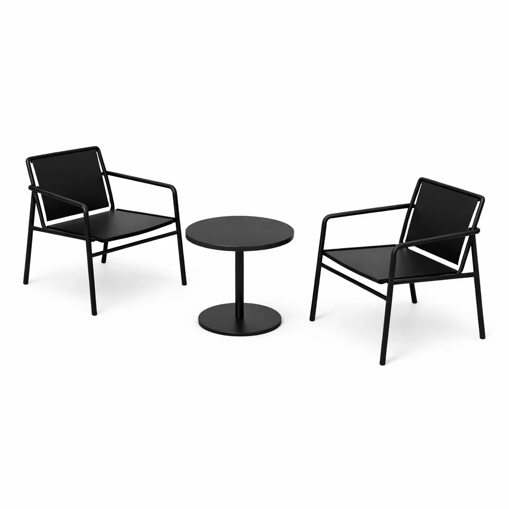 Table and Chair Set Metal Bistro with Two Chairs and Round Table Black-FURNIAURA