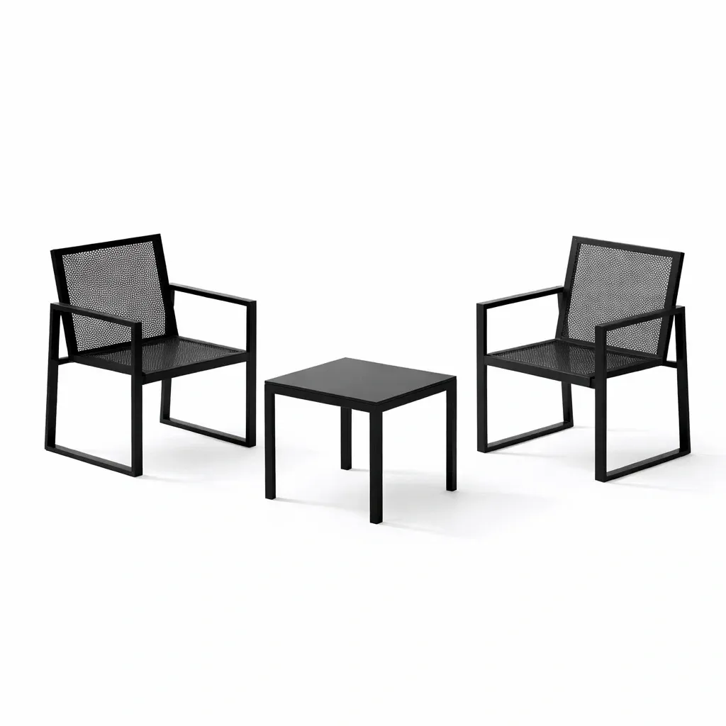 Table and Chair Set 3 Piece Black Steel Mesh Patio Chair and Table-FURNIAURA