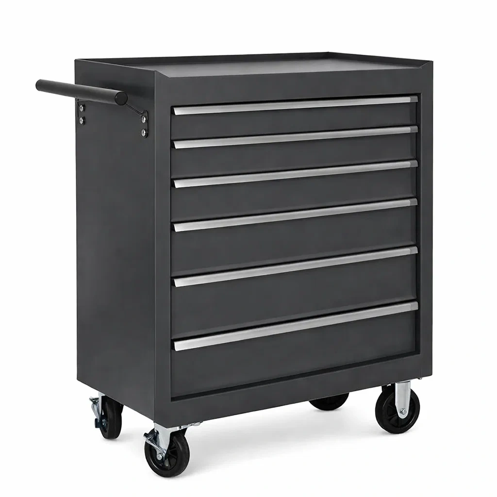 Tool Storage Black Steel Rolling Cabinet with 6 Drawers-FURNIAURA